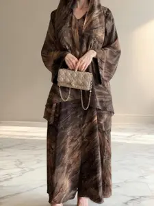 Women's Tie Dye Print Long Loose Fit Sleeveless Open Front Dress, Islamic Modesty Abaya Outerwear, Islamic Modesty Clothes, Muslim Clothing, Colorblock Design, No Headscarf Included