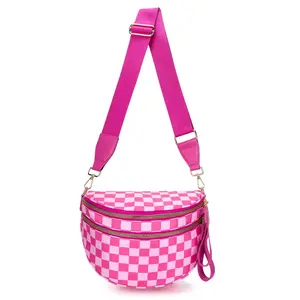 Stylish Black & White Checkered Nylon Bum Bag - Plus Size Friendly, Adjustable Crossbody for Moms - Spacious Design Multiple Options Belt Trendy All-Match Chest Bag 31 Summer Casual Plain OOT DBag Women's