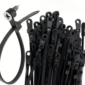 100pcs Creative Nylon Cable Ties with Screw Mounting Hole, Self Locking Loop Wrap Bundle Ties Strap, DIY Office Cables Wire Fasten Organizer Install