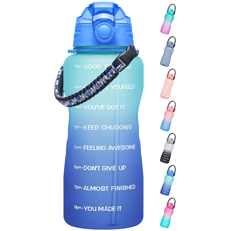 Unisex Large Size Sports Water Bottle - 74oz/2.2L BPA-Free, Heat-Resistant, Leak-Proof, Portable, Washable, Reusable, Time Markers, Soft Straw Nozzle, 1-Click Lock Lid, Detachable Premium Braided Strap, Drop-Resistant, Crossbody for Gym, Daily Hydration