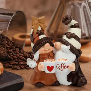 Resin Coffee Gnomes Decorative Statues - Resin Art Couple Gift, Spring-Summer Themed Ornaments for Coffee Bar, Tiered Tray Indoor Home Supplies