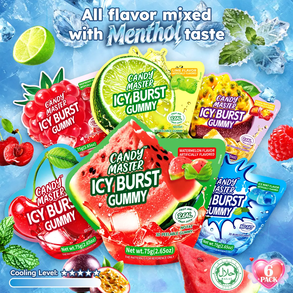 Candy Master Peelable Soft Fruity Candies Variety Pack - 6 Flavors, 3 Packs, Gelatin-Based, ASMR Food, Refreshing, Fun to Peel, Halal Certified, Light Guilt-Free Summer Snack