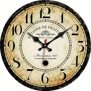 1PC 10 Inch European Vintage Distressed Creative Design Round Wall Clock for Home Decor and Gifting