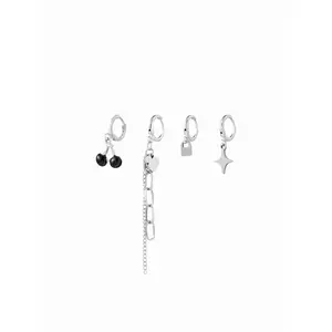 Cider 4 PCS CHERRY & CHAIN & STAR DROP EARRINGS SET