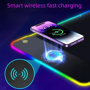 Gaming mousepad with magnetic wireless charging, RGB black mousepad/desktop pad, waterproof, suitable for office, home, gaming and other scenarios.
