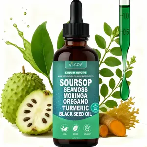 VILCOV Soursop Bitters Liquid Drops 10-in-1 with Nori, Moringa,Turmeric, Black Seed Oil, Oregano, Ashwagandha HerbalExtracts for Overall Health Vegan,Non-BC 2 fl oz Bathroom Fitness Dietary Supplemen
