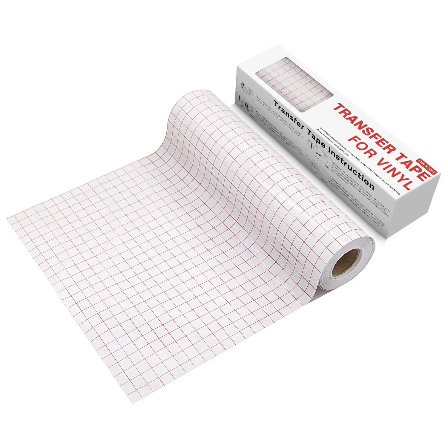 Clear Vinyl Transfer Paper Tape Roll-12 x 50 FT w/Alignment Grid Application Tape for Silhouette Cameo, Cricut Adhesive Vinyl for Decals,Signs, Windows, Stickers