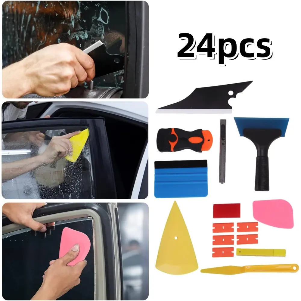 24-in-1 Complete Car Window Tint Installation Tool Kit (24pcs) - Beginner-Friendly Ergonomically Designed Vinyl Wrap Set with Multiple Shapes, Corner Tools, Squeegees, Cutting Knife for Car/Home Glass Protective Film