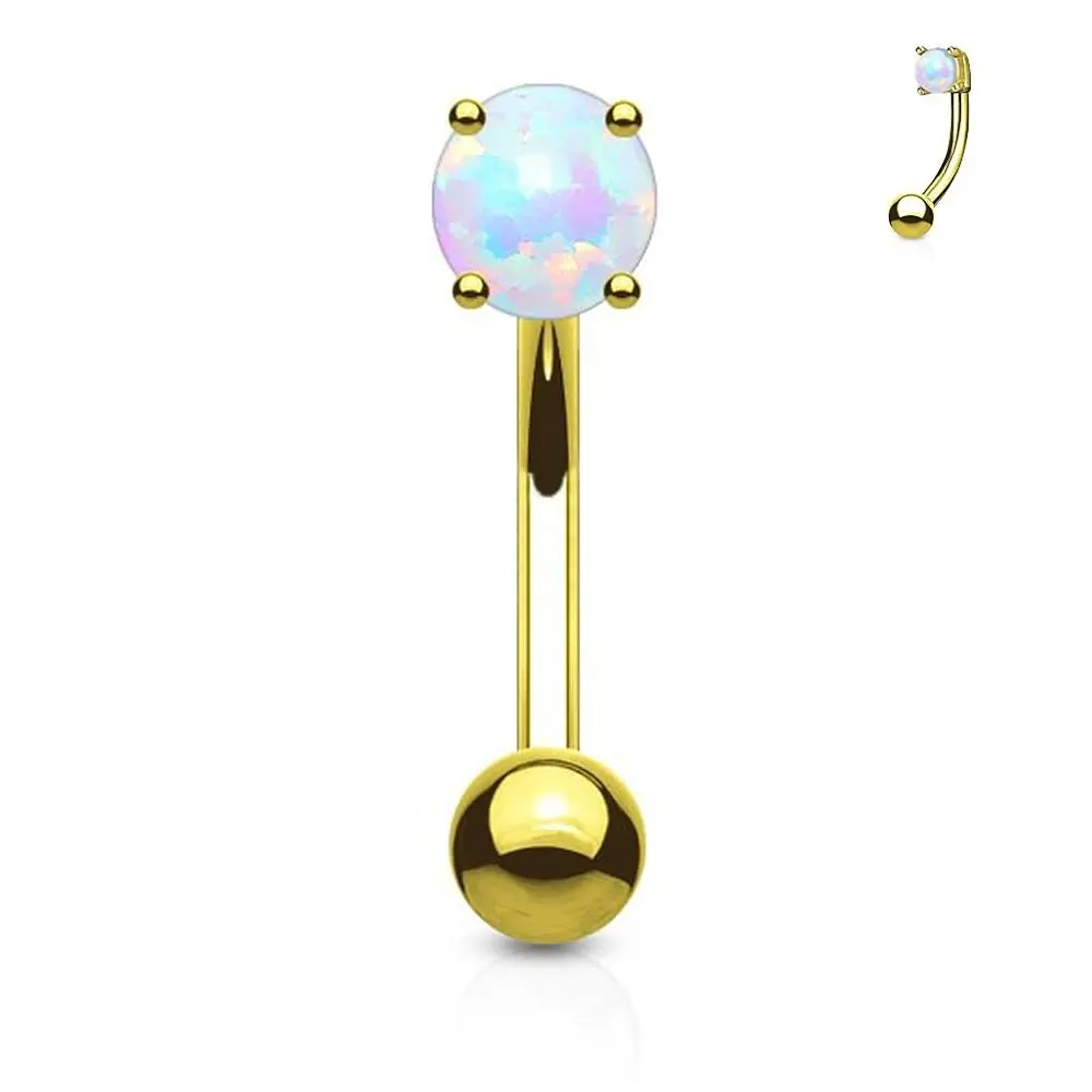 Fifth Cue 16ga (1.2mm) Pronged Synthetic Opal Curved Eyebrow Barbell - 316L Surgical Steel, 3mm Gold/White, Resin & Shell Accents, 16ga Size, 5/16" (8Mm)