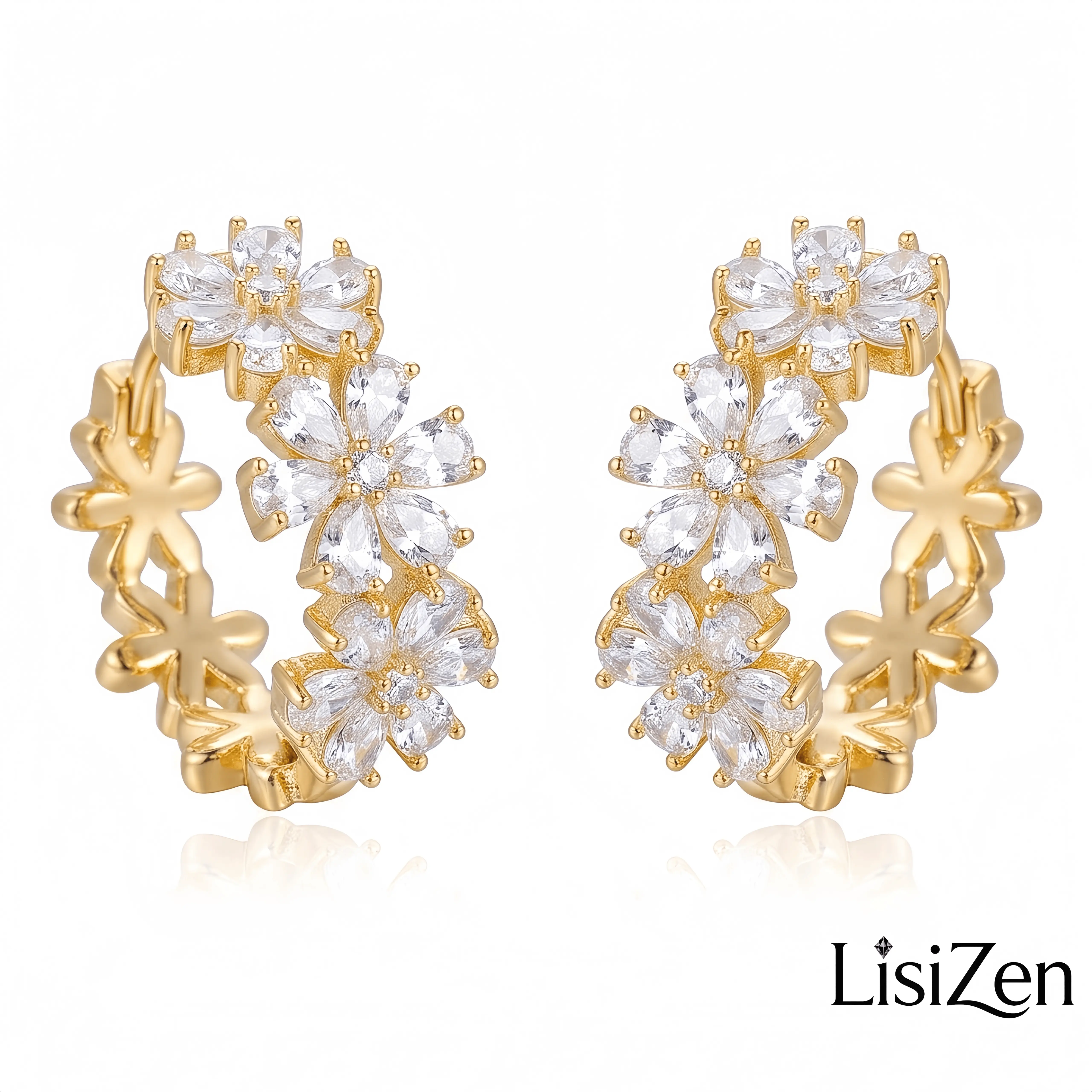 Korean Japanese Fashion Exquisite Zircon Flower Ear Cuffs Unique Design Elegant Retro High-End Popular Versatile Earrings DZEH5047