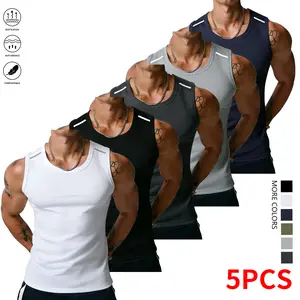 5-piece set for men: quick-dry sleeveless tank tops, fitness tank tops, gym muscle T-shirts, summer casual slim-fit T-shirts, comfortable underwear for sports and everyday wear