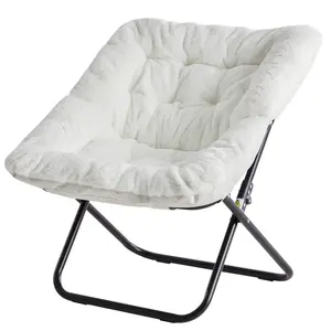 Rectangle LeisureChairs Cozy Faux Fur Living Room Reading Lounge Furniture Folding Comfy with Soft Thick Padded Seat Metal Frame Modern Style for Bedroom Home