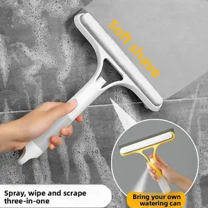 3 in 1 Window Cleaning Scraper, 2025 New Squeegee for Shower Glass, Bathroom washbasin，3 in 1 Spray Function for Glass Doors for Windows Glass, Mirrors Scraper, Brush. All-Purpose Window Cleaner Tool