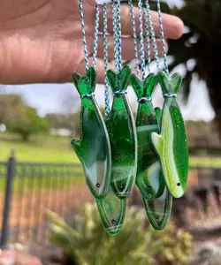 One Handmade Stained Glass Sparkly Emerald Sardine Suncatcher – St. Patrick's Day Edition with Metal Tin! One Single Emerald Colored Hanging Sardine! Colorful Hangable Decoration!