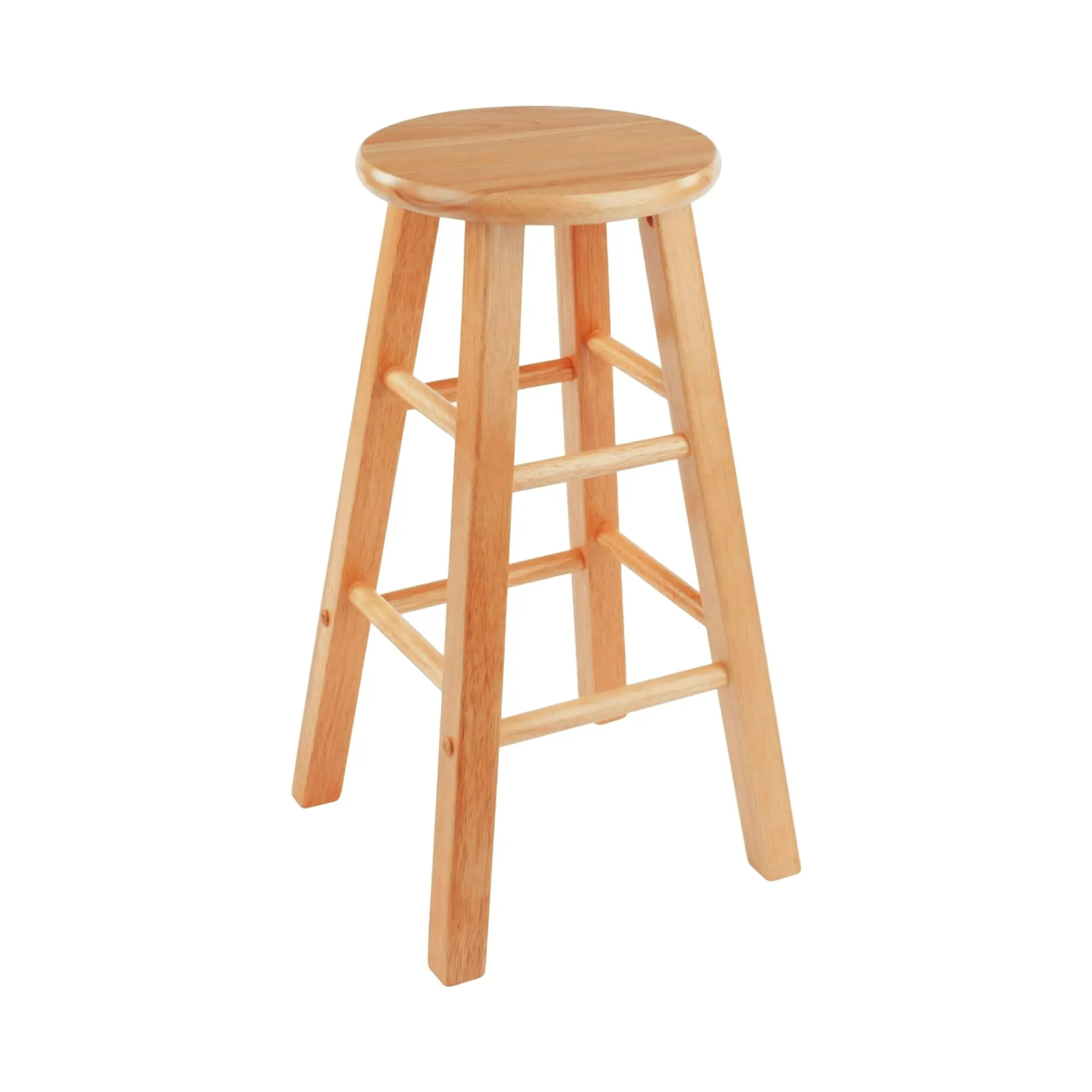 27.5'' Natural Wooden Backless Counter Stool, Indoor Home Bar Furniture with Round Seat
