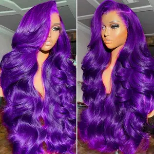 MIRELLE 13x6 Synthetic Purple Lace Front Wigs for Women HD Transparent Body Wave Lace Frontal Wig Pre-Plucked with Baby Hair Heat Resistant Fiber 30 Inches 220 Density #Purple