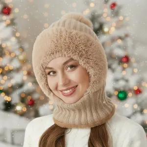 TIVIRA 3 in 1 Beanie Hat For Women, Upgrade 3 in 1 Beanie Hat with Scarf and Mask, Fall Winter Warm Knitted Ski Scarf and Mask Set