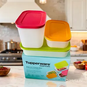 Tupperware Freezer Mates Kitchen Utensils - 6-Piece Food Storage Set with 3 Lids & 3 Containers, Capacities: 1L, 1.1L, 450mL