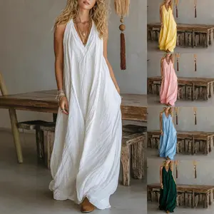 Casual Sleeveless Hollow Holiday Dress 2026 Fashion High Street Wide Leg Dresses Simple Sol.