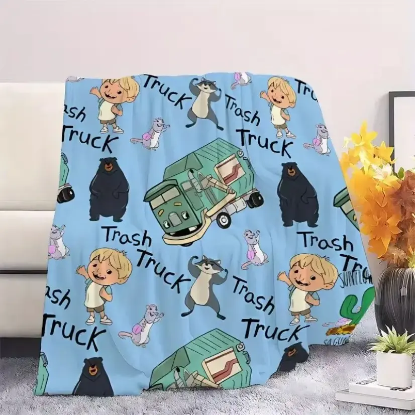 Trash Truck Netflix Cartoon Flannel Blanket Adorable Hank & Trash Truck Machine Washable Super Soft Throw for Kids Bed Sofa Birthday Gift