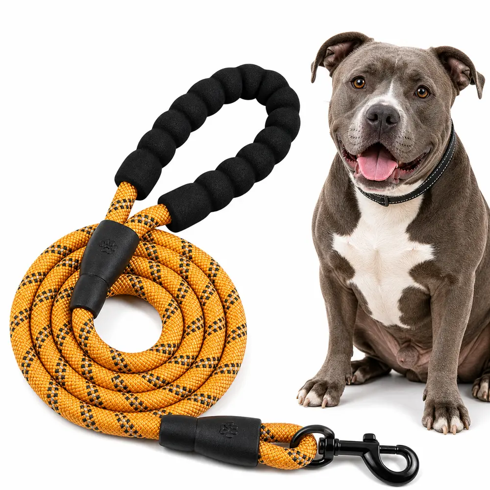 HELETY Heavy Duty Dog Lead Set - 5ft Reflective Rope, Padded Handle, Collapsible Travel Bowl, Adjustable Stainless Steel Prong Collar with LED & Air Tag, Foam Bark Collar, Christmas Bow Tie for Large-Medium Dogs break away flat waterproof silicone pet