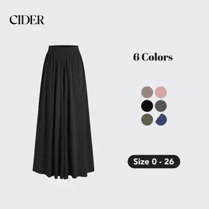 Cider Solid Jersey High Waist Ruffle Wide Leg Trousers