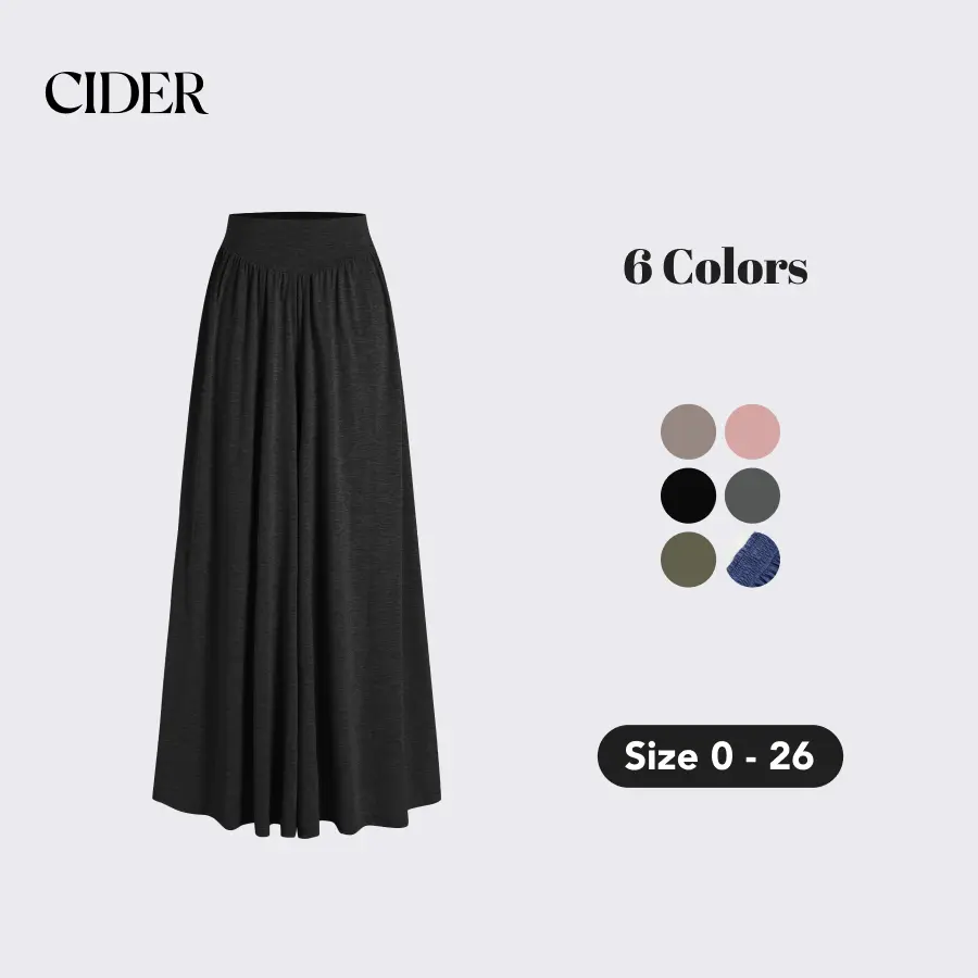Cider Solid Jersey High Waist Ruffle Wide Leg Trousers