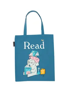 ELEPHANT & PIGGIE Read Tote Bag 100% Cotton Canvas, 15" W x 17" H, Inner Pocket, 11" Strap