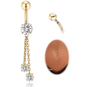 AROWRO Dangle Belly Button Rings Titanium Gold Sliver Belly Button Ring Hypoallergenic 14G Dangle Navel Piercing Jewelry 10mm Barbell for Women