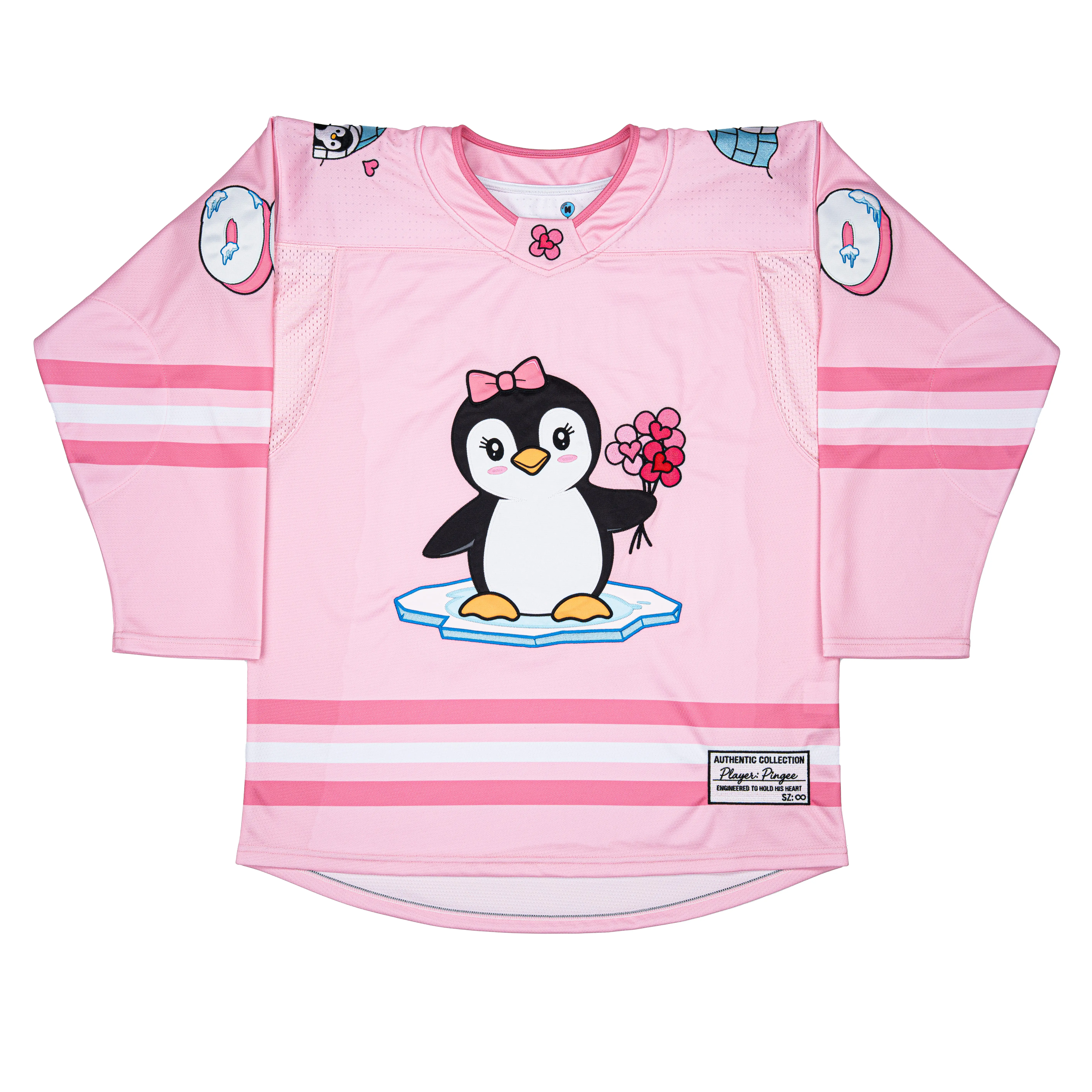Women’s Pink Embroidered Hockey Jersey - U-Neck, Long Sleeve, All-Seasons, Breathable, Oversized, Fully Stitched, Loose-Fitting Sporty Sports Top, Sporty Sports Tops