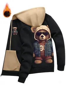 Autumn and winter new men's jacket cartoon bear pattern printing regular large size travel holiday outdoor camping leisure sports fitness running men's top clothes