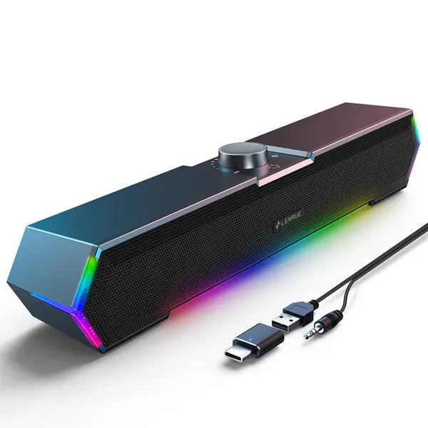 LENRUE G11 Computer Speakers for Desktop, Touch Lights PC Speakers with Surge Clear Stereo Sound, USB C/USB Powered Wired Computer Speakers for Desktop PC Laptop Monitor, RGB Stereo Bluetooth Desktop Soundbar,Surround Soundbar PC Spearkers for Computer