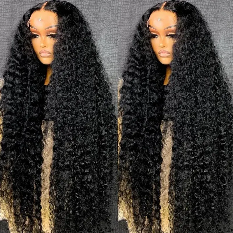 Bling Hair 180 Density 13x6 Deep Wave Hd Transparent Lace Front Human Hair Wigs 36 38 Inch Brazilian 13X4 Lace Frontal Wig For Women Pre Plucked