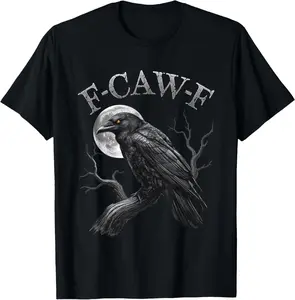 [100% Cotton] Black Crow, F-Caw-F Funny Black Bird moon Gothic Adult Humor T-Shirt gift for all streetwear