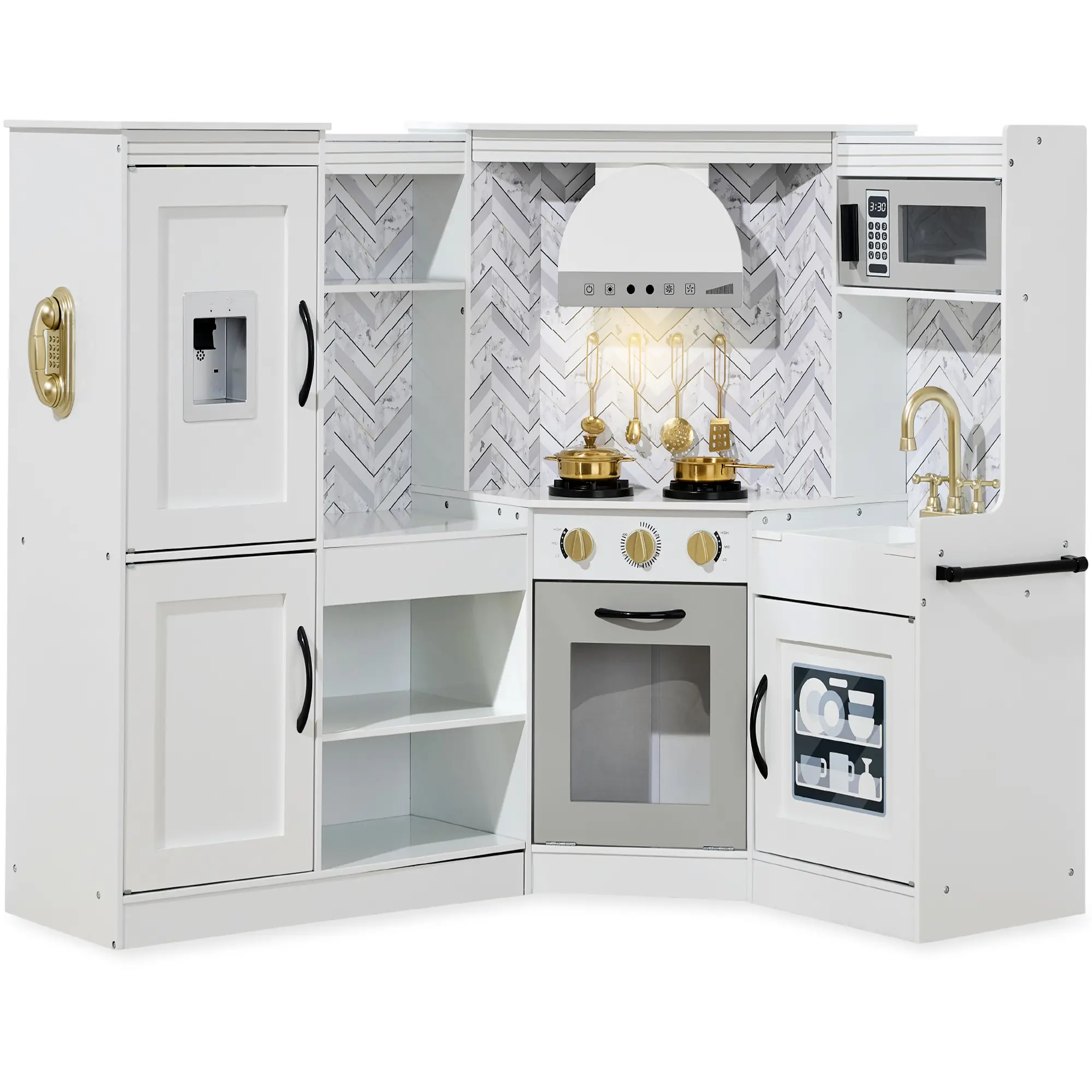 Best Choice Products Pretend Play Corner Kitchen, Ultimate Wooden Toy Set for Kids w/ 6 Accessories