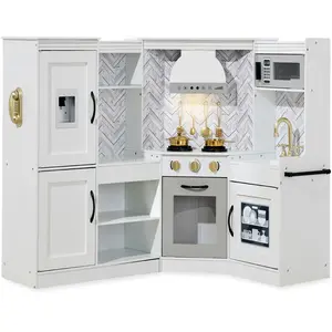 Best Choice Products Pretend Play Corner Kitchen, Ultimate Wooden Toy Set for Kids w/ 6 Accessories
