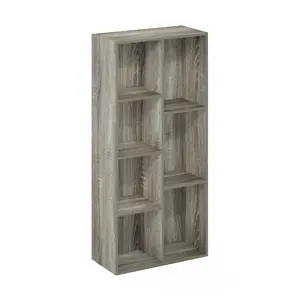 LUDER 7-Cube Wood Bookcase, 9.4x19.5x41.7 in Shelf, French Oak Design Indoor Furniture for Living Room, Bedroom