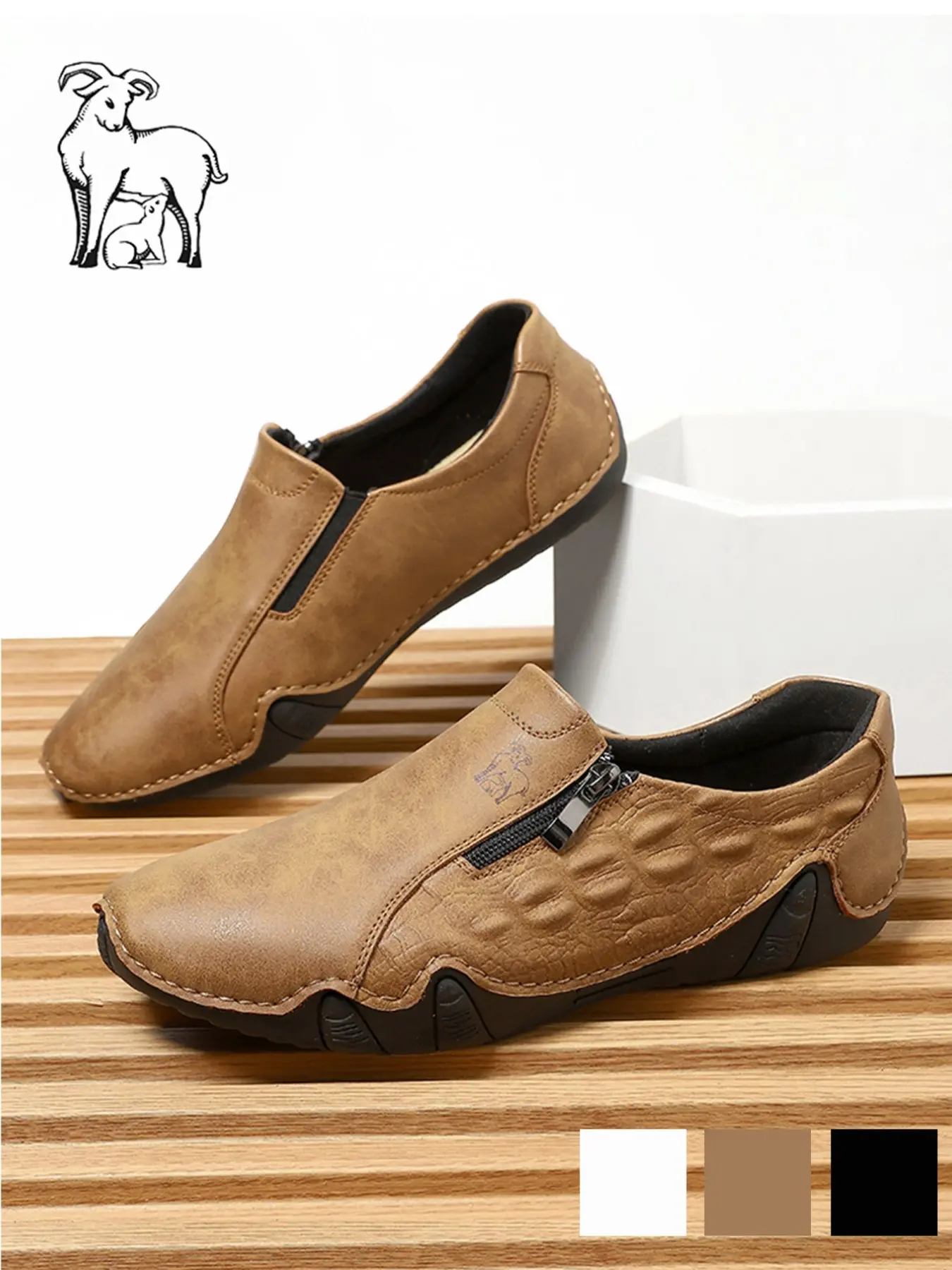 Men's Loafers Alligator Pattern Side Zipper Loafers Slip-On Flat Casual Shoes Lightweight Non-Slip Wide Width Vegan Leather Retro Shoes for Office Work & Big Size 11-13