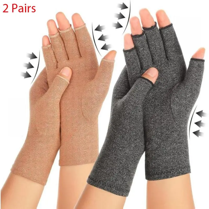 2 Pairs Arthritis Compression Gloves for Men & Women Carpal Tunnel Pain Relief  Fingerless Gloves for Typing & Daily Use  Soft & Comfortable Medical Accessories