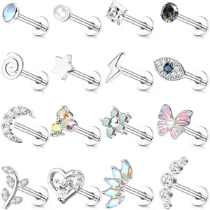Sanfenly 16-Piece Surgical Steel Rhinestone Metal Studs Earrings Set - Hypoallergenic Ear Stud Earrings for Women, Ideal for Casual Wear, Tragus & Cartilage Piercings