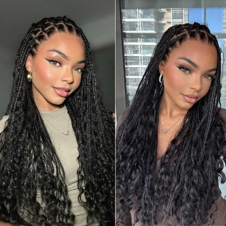 【Live】Luvme Light Weight Flexi-Fit Invisi Drawstring Cap Full Lace Knotless Boho Curls Braided Long Wig Super Natural Scalp - US Only