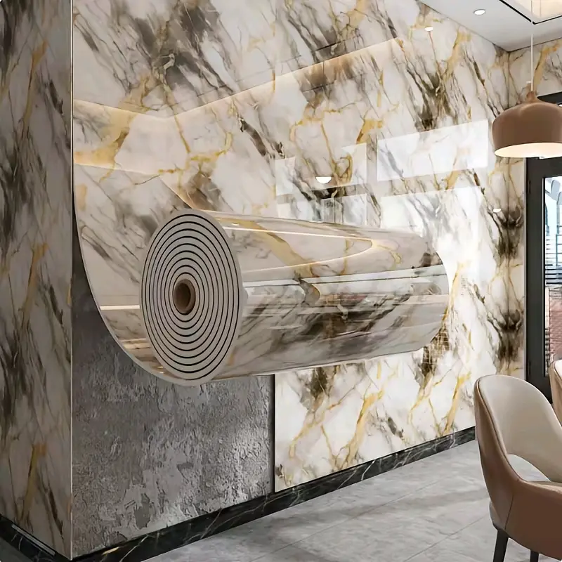 Self-Stick Marble Pattern Wallpaper Panel, Marble Backsplash Wallpaper, Fireproof Moisture-Proof Decorative Wall Material, Living Room & Dining Decor, Easy DIY, Peel and Stick Wallpaper Designs, Self Adhesive Wallpaper