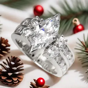 1 Pc Eleganc Genuine Micro Pave Cubic Zirconia Eye Ring Wedding Engagement Promise Bride Eternity Ring Anniversary Ring Birthstone 6 Claw Setting Marquise Cubic Zirconia Stone Wedding Engagement Promise Bride Eternity Ring Anniversary Ring