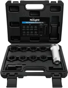 Nilight 10PCS Axle Spindle Thread Set Wheel Stud Rethreading Chaser Repair Tool Kit with Case 8 Metric UNF Dies 1-1/16" Extension Bar M20 M22 M24 13/16" 3/4" UNEF Nuts Automotive Tools for Mechanics