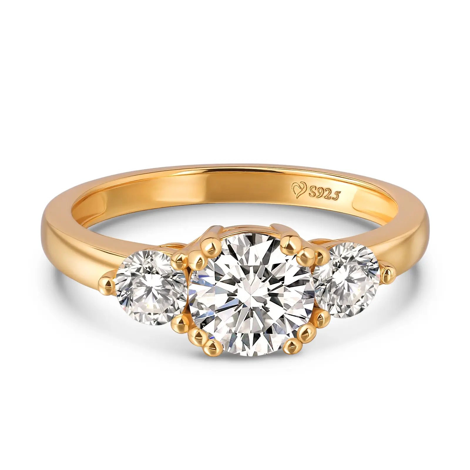 Jeulia 1 Ct 3-Stone Moissanite Engagement Ring for Women, Round Cut Solitaire Promise Ring, 14K Gold Plated over Solid Sterling Silver, GRA Certificate, Promise Gift for Her