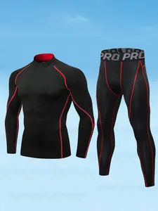 2-Piece Men's Thermal Compression Set – Long Sleeve Turtleneck & Pants, Breathable & Stretchy, Cold Weather Compression Sportswear Activewear Outdoor Gear for Running, Cycling, Training