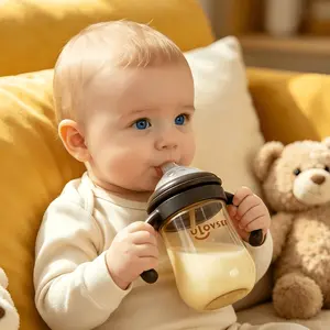 4oz/8oz Cute Bear-Ear Baby Bottle with Handle and Weighted Straw, Wide Neck Feeding Bottle, Easy Clean Milk Bottle for Babies, Weighted Straw Sippy Cup