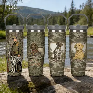 1pc 30oz Insulated Tumbler with Straw & Handle | Hunting & Fishing Dog Camo Edition | Stainless Steel Travel Mug for Outdoor Enthusiasts | Leak-Proof, Keeps Drinks Cold | Perfect Gift for Hunters, Fishermen, and Dog Lovers Vacuum Flasks Drinkware