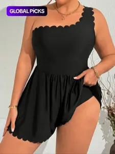 Women's Plus Size Fashion Elegant Solid Color Nightclub Style Slimming Backless One-Piece Swimsuit, Plain Pattern, Slim-Fitting, Swimdress Swimsuits