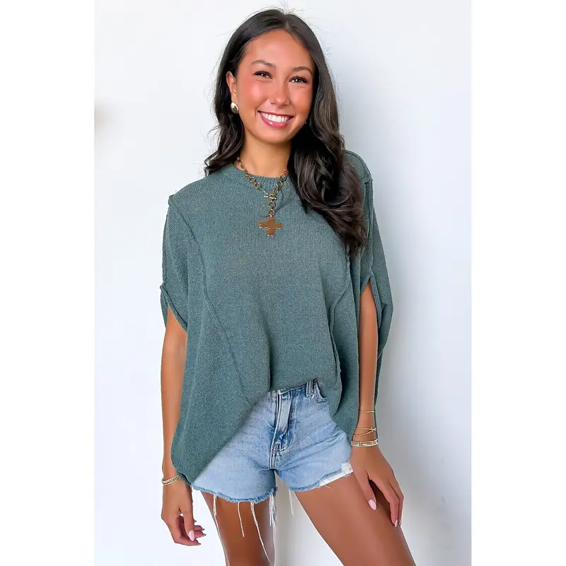 Candice Drop Shoulder Exposed Seam Sweater